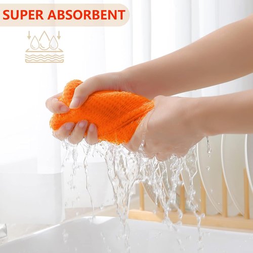 Homaxy 100% Cotton Waffle Weave Dish Cloths - Ultra Soft & Absorbent Quick-Drying Towels | 12x12 Inches, 6-Pack, Orange