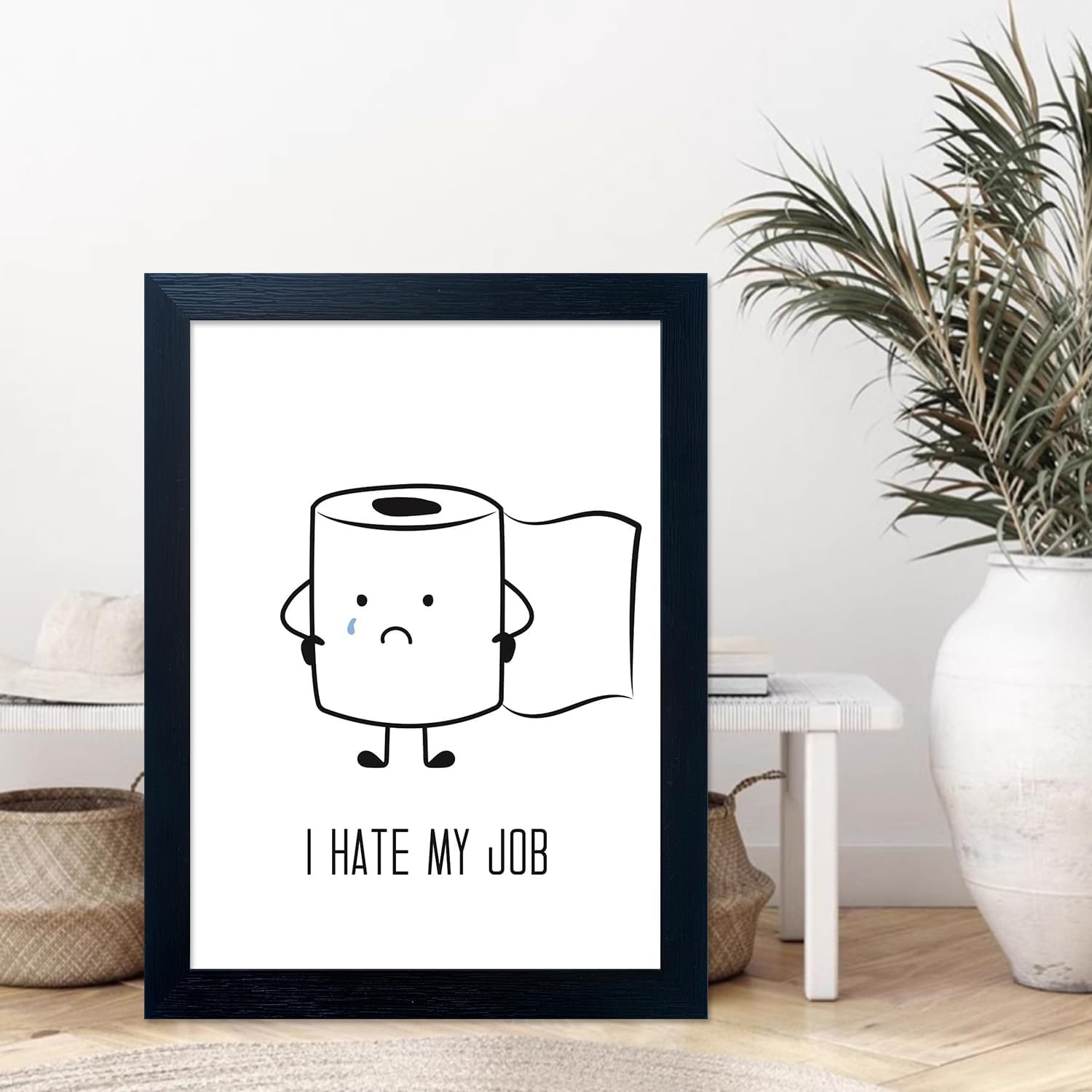 Regine Switzerland Black and White Bathroom Wall Art - Humorous Toilet Paper Canvas Print | Framed Decor