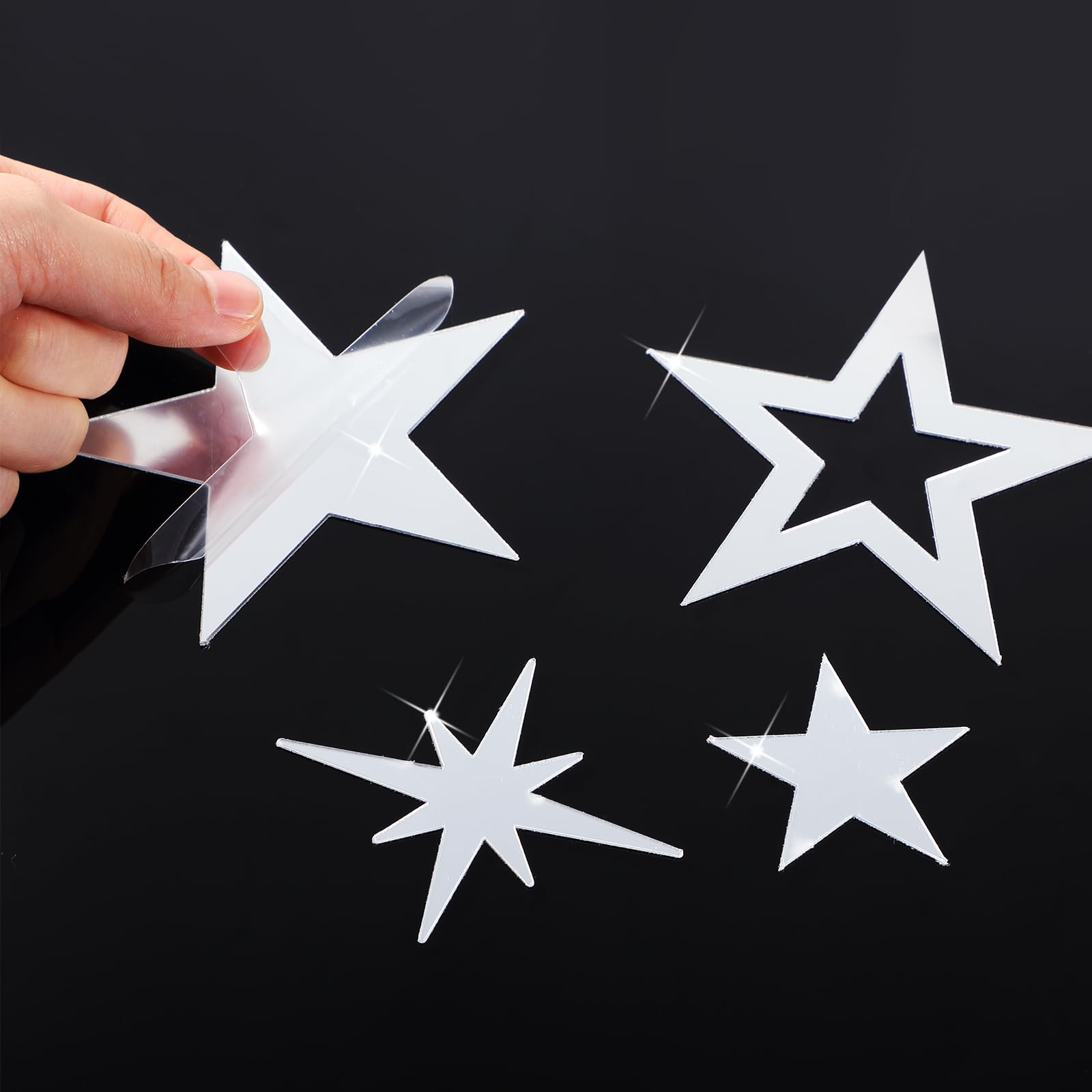 Shappy 100 Pcs Acrylic Moon Star Mirror Wall Stickers Decal 3D Acrylic Mirror Stickers Removable Decal for Room Good Night Nursery House Bedroom Wall Decor(Silver)