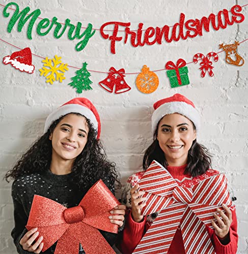 Christmas Banner with Glitter Snowflakes and Holiday Signs - Friendsmas Decor