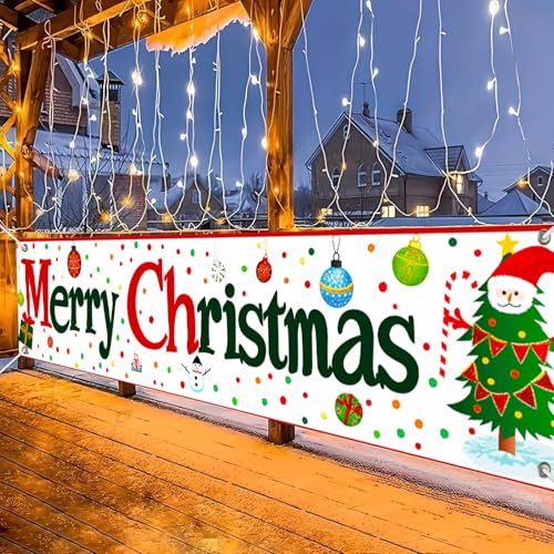 Merry Christmas Banner Ornament Decor 78 x 17 Inch - BlissYard Christmas Decor Banner001