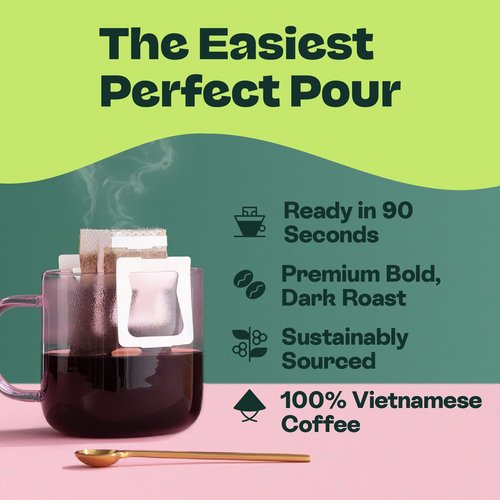 Copper Cow Coffee Premium Pour Over Single-Serve Vietnamese Coffee Pouches (16 pack) | Churro | Dark Roast | Flavored with Real Cinnamon | Convenient Vietnamese Ground Coffee Packets, Travel Friendly