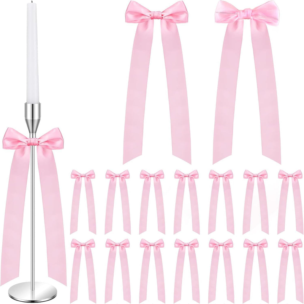 Regine Switzerland 16-Piece Pink Candlestick Bow Set - 13-Inch Decorative Ribbons for Weddings & Home Decor