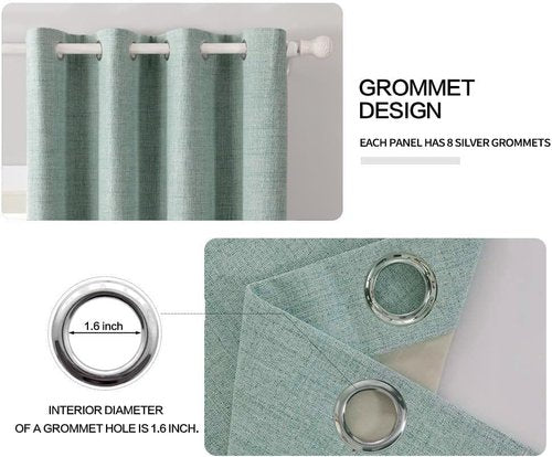 MIULEE Blackout Curtains - 100% Thermal Insulated Linen Texture Drapes | Seafoam Green, 52x63 Inch (2 Panels)
