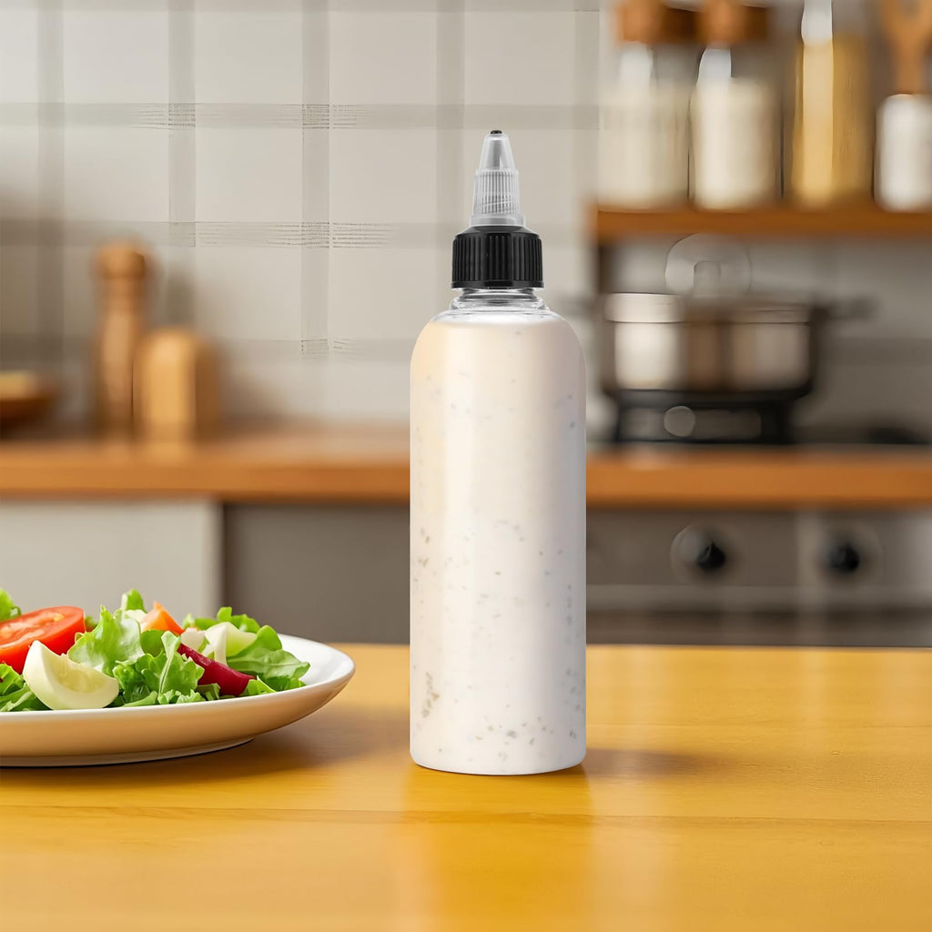 MOUYAT 64 PCS 4 oz 120ml Plastic Boston Squeeze Bottles, Paint Squeeze Bottles, Empty Dispensing Bottle With Twist Top Cap, Black White Plastic Squeeze Bottle for Oil, Paint