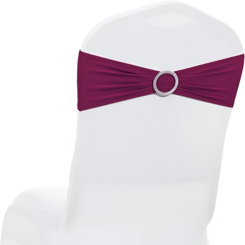 MDS Spandex Chair Sashes - Universal Fit Elastic Stretch Bands with Buckle Slider - Pack of 150, Eggplant