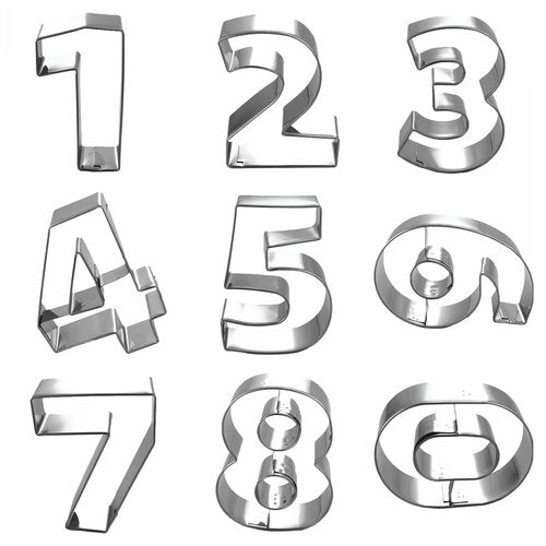 9-Piece Number Shaped Cookie Cutters Set (0-8, 6&9 Reversible) - Stainless Steel Number Fondant Biscuit Molds for Birthday Party, Graduation, Christmas, and Holiday Baking DIY (4-Inch Round Corners)
