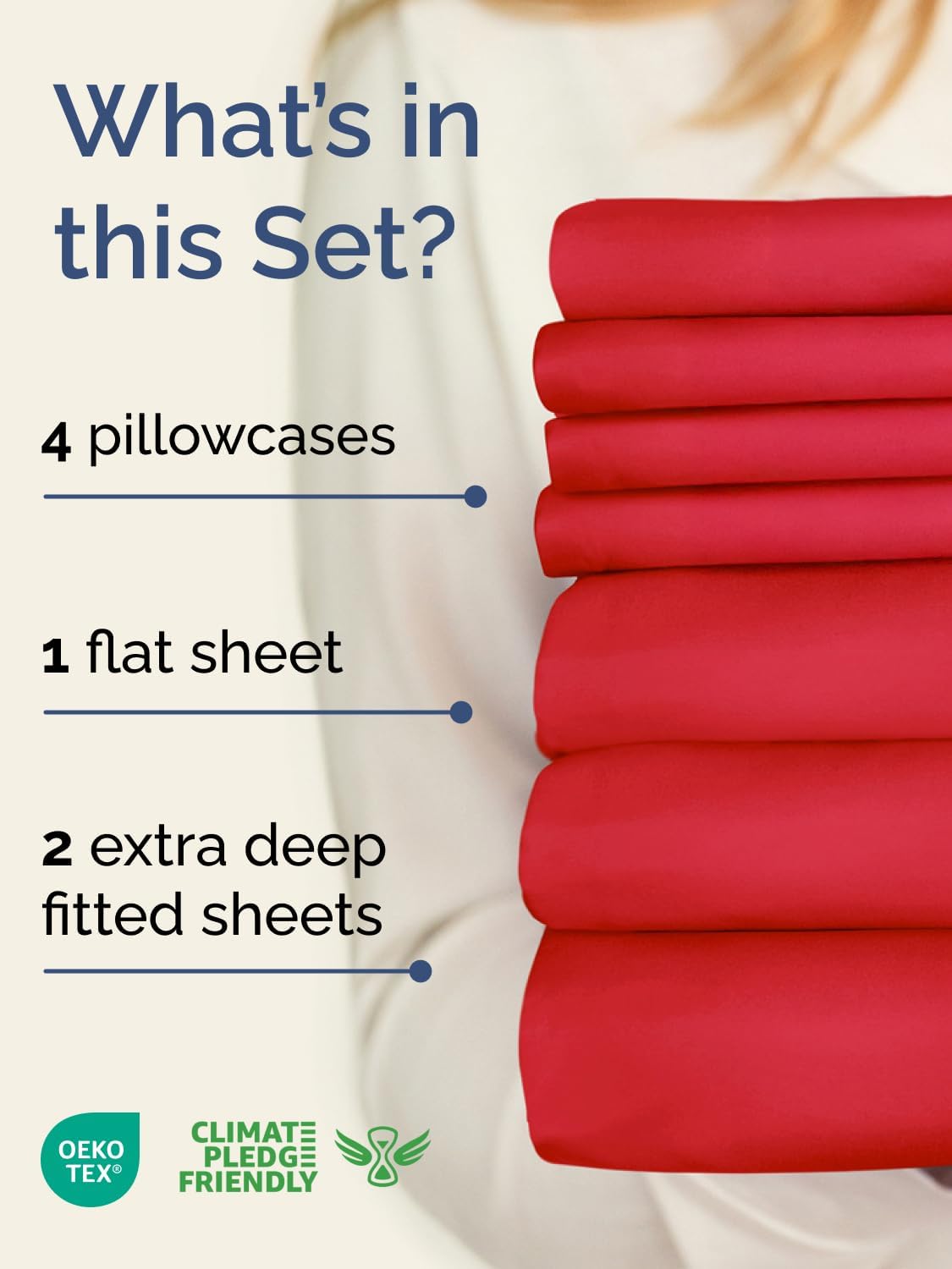 Skiennix Extra Deep Split King Sheet Set - 7 Piece Breathable Cooling Bedding - Soft Wrinkle-Free Red