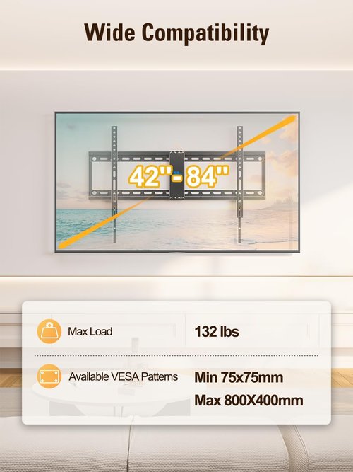 Mounting Dream Tilt TV Wall Mount - Universal Bracket for 42-84 Inch TVs | Low Profile Design, Max VESA 800x400mm, 132 LBS Capacity