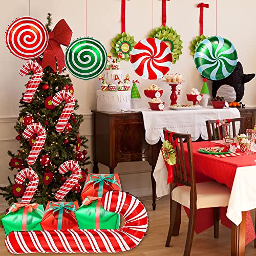 YUJUN Christmas Balloons Decoration Set - Candy Cane Gift Box Mylar Foil Balloons, Xmas Party Kit