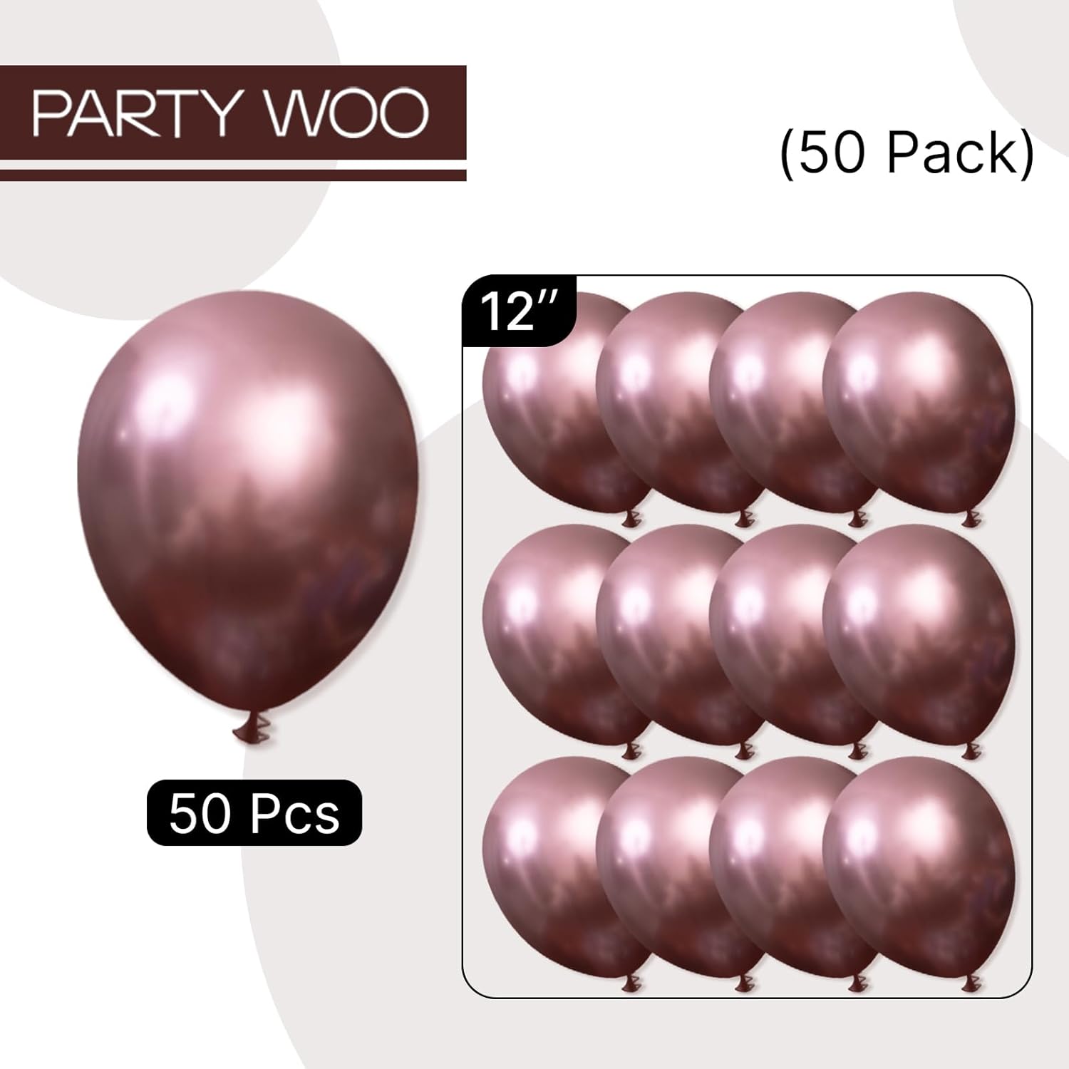 PartyWoo Copper Balloons - 50pcs 12 Inch Bronze Metallic Latex Helium Balloons for Celebrations