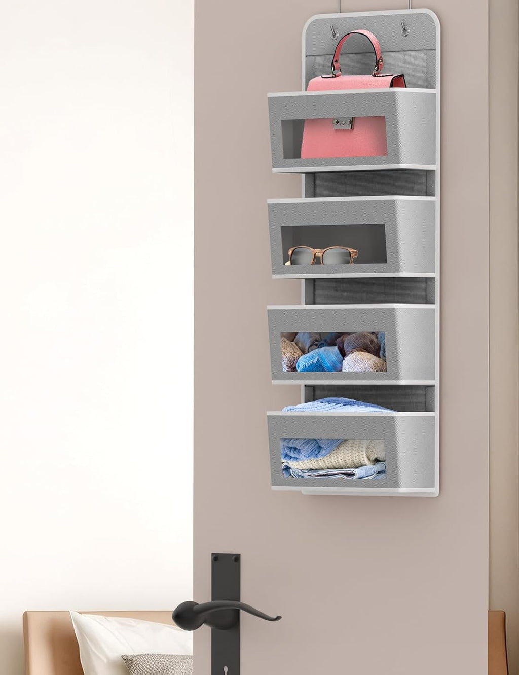 Simple Houseware 4 Pocket Over-The-Door Hanging Organizer - Gray Storage Solution for Bedroom & Bathroom