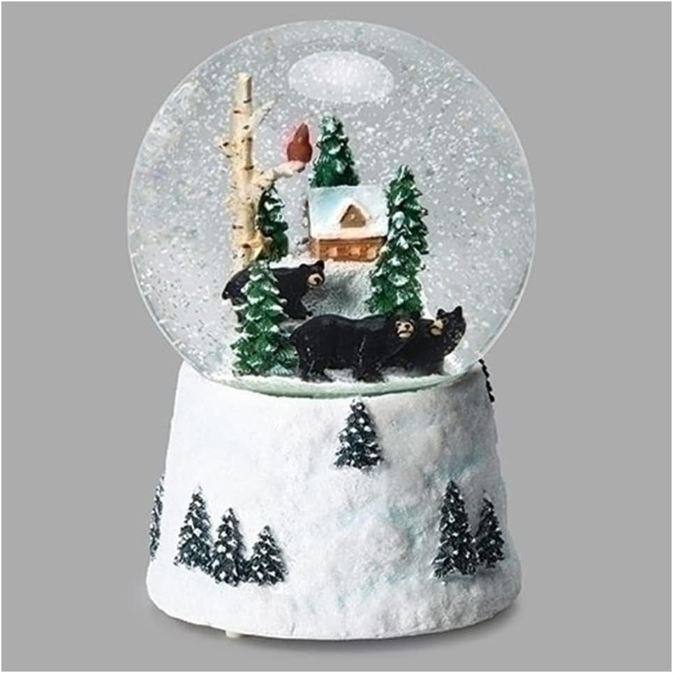 Roman Musical Swirl Dome | Black Bear Family Christmas Decoration - 6.7-Inch Height, 120mm
