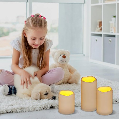 Flameless Candles Set of 3 - Ivory Battery Operated Pillars with Remote Timer | 4", 5", 6" Sizes