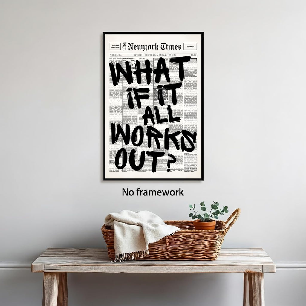 Trendy What If It All Works Out Poster - Black & White Inspirational Wall Art | Motivational Quote Print 16x24