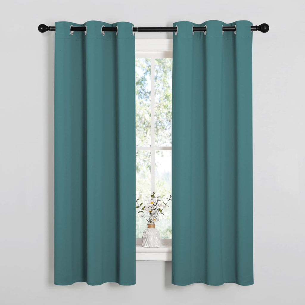 NICETOWN Blackout Kitchen Curtain Panels - Thermal Insulated Grommet Drapes, Sea Teal, 34x63-Inch (One Pair)