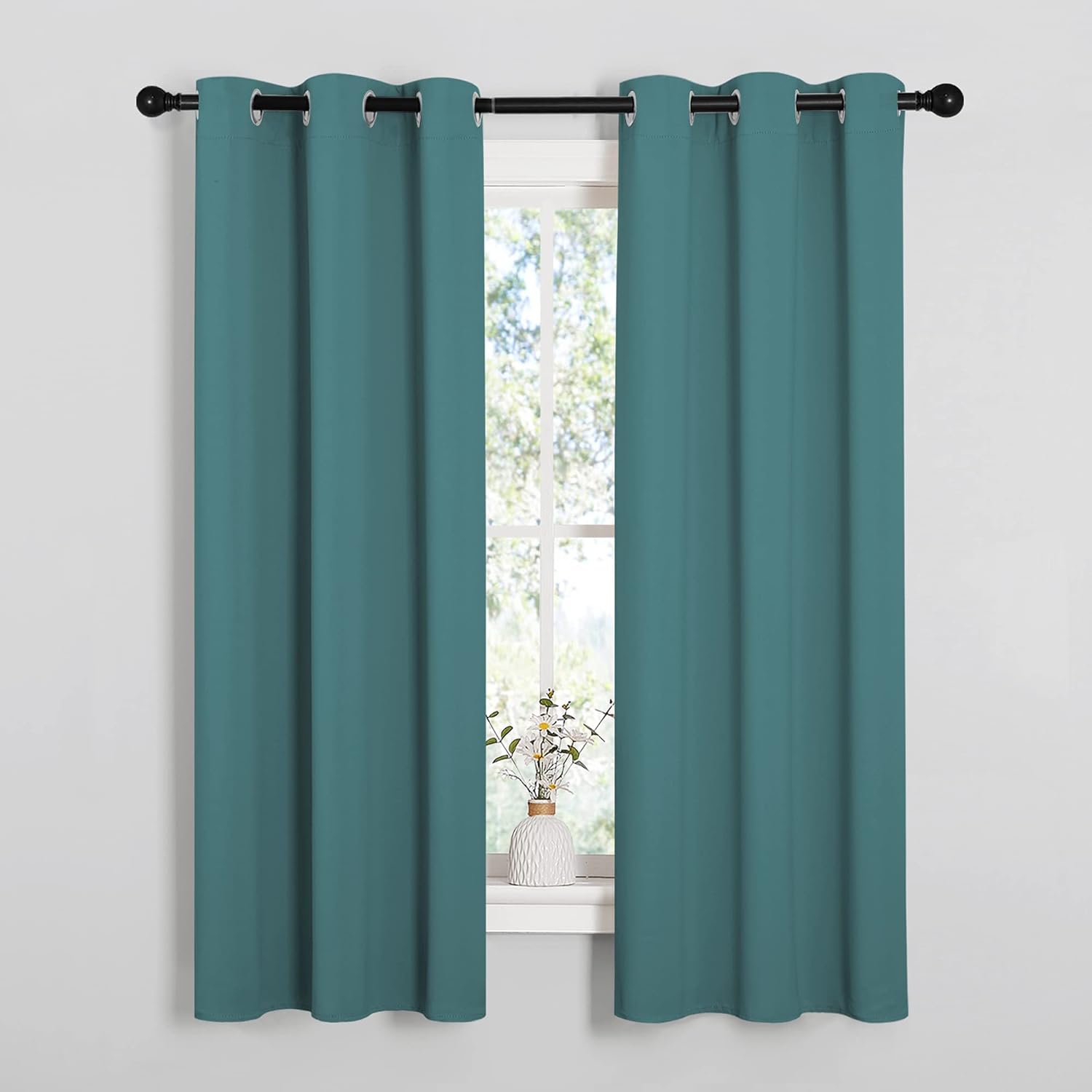 NICETOWN Blackout Kitchen Curtain Panels - Thermal Insulated Grommet Drapes, Sea Teal, 34x63-Inch (One Pair)