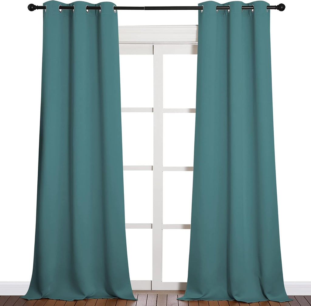 NICETOWN Blackout Patio Glass Door Panels - Privacy Curtains for Bedroom & Living Room | Sea Teal, 42" x 90" (1 Pair)