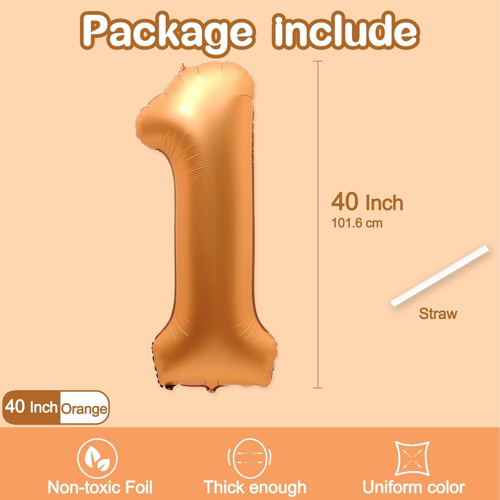 Skiennix 40-Inch Orange Number 1 Balloon - Large Foil Decoration for First Birthday & Celebrations