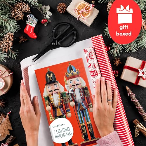 THE TWIDDLERS 2 Pack 12-Inch Wooden Nutcracker Christmas Decor with King & Guard Soldier (Red) - Festive Holiday Figures with Gift Box, Pikeman & Bugler Variants