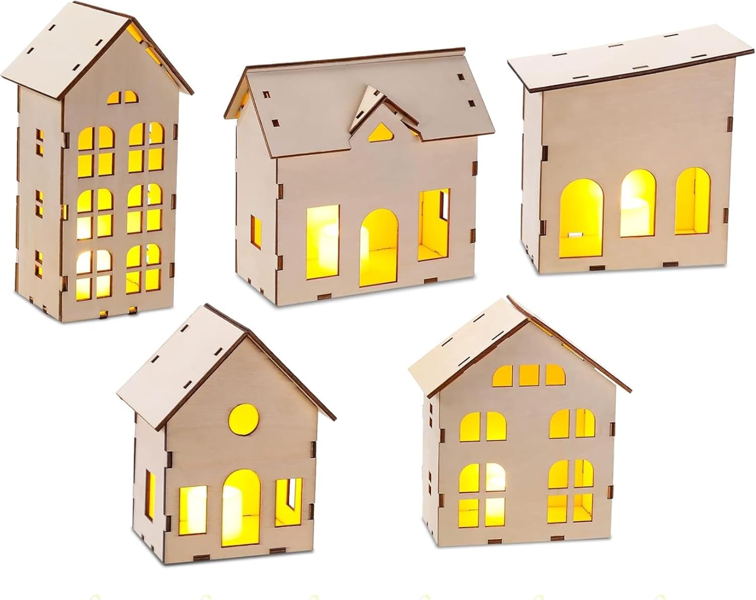 Regine Switzerland Christmas Village Set - 12 Unassembled Houses with LED Candle Lights | Festive Decorations