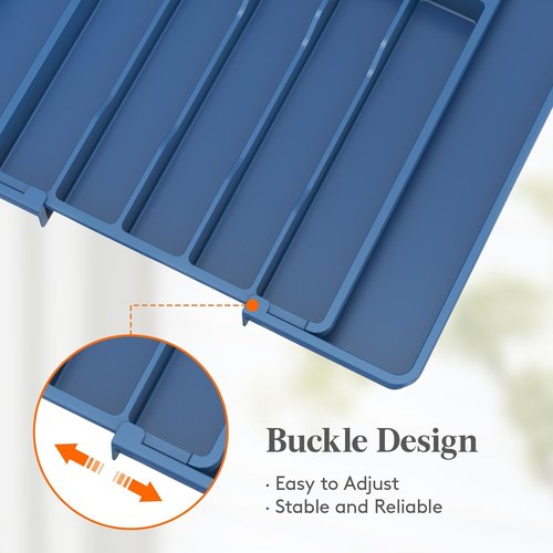 Lifewit Expandable Silverware Drawer Organizer - BPA-Free Utensil Tray for Kitchen | Adjustable 10.9"-17.5" x 13.7" - Dark Blue