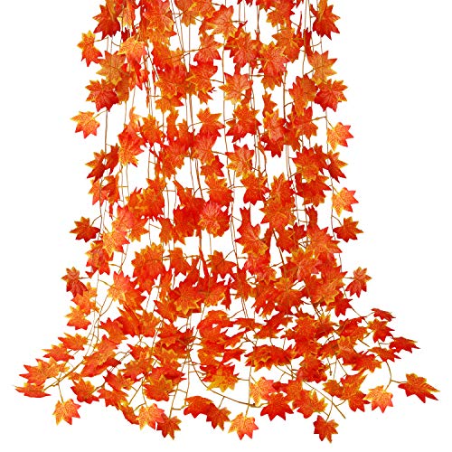 12 Pack Artificial Fall Maple Leaf Garland - 7ft Hanging Autumn Vines