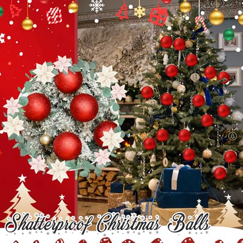 Poen 12-Pack Red 6 Inch Glitter Christmas Ball Ornaments - Holiday Decor