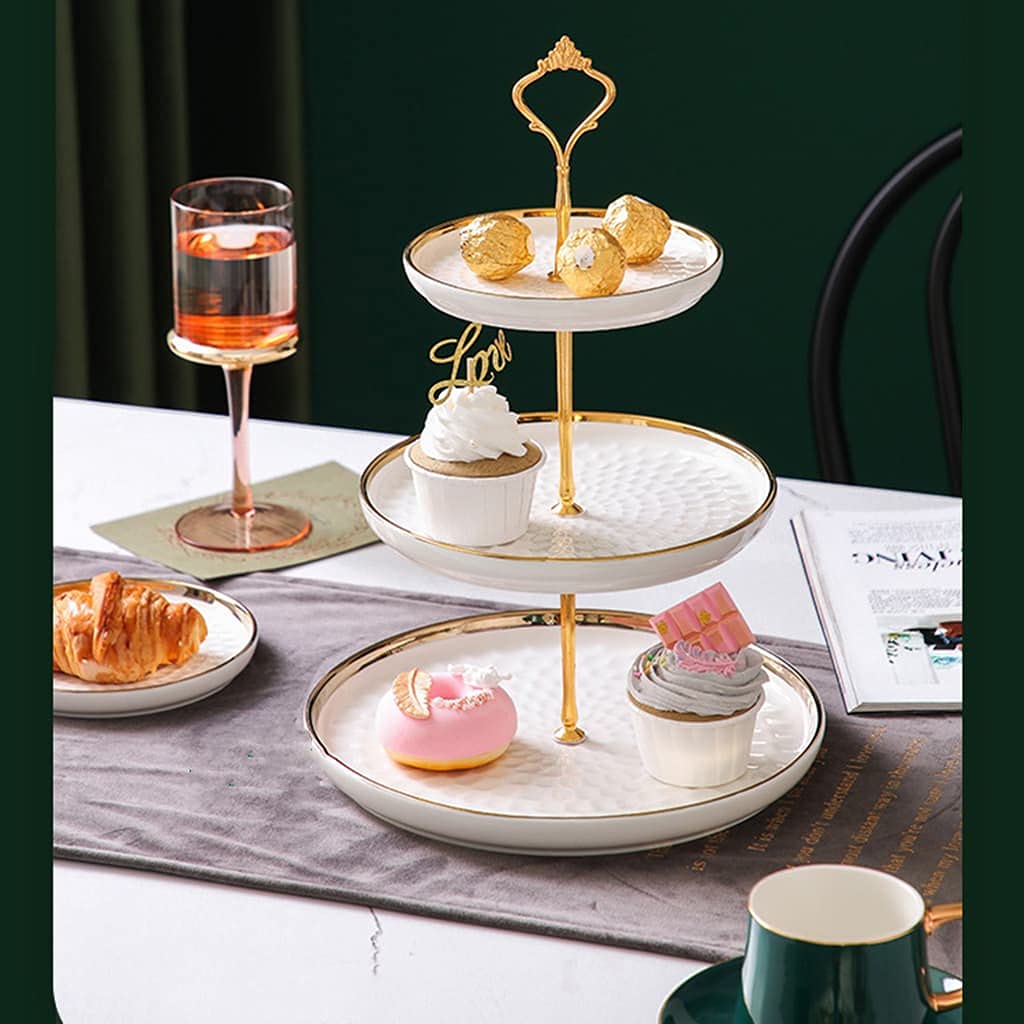 Aebor 3 Tier Round Porcelain Tiered Cupcake Stand, Tiered Serving Stand, Dessert Stand, Serving Tray Platter for Tea Party, Wedding and Birthday (White)