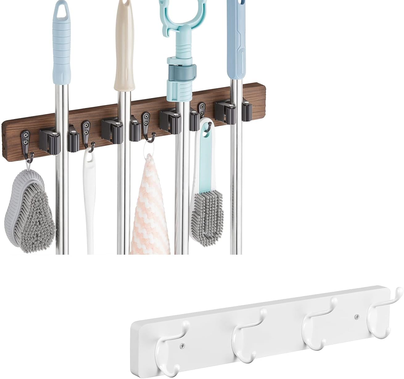 OUTNILI Broom Holder - Wall Mounted Coat Rack Bundle for Space-Saving Organization