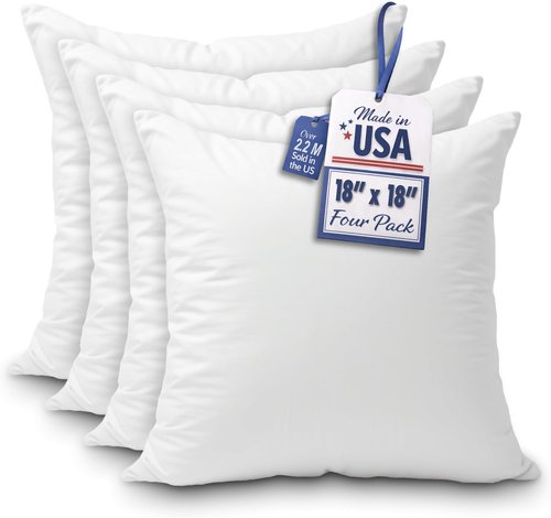 Foamily Throw Pillow Insert - Premium Soft Fluffy Decorative Pillows | 18x18 Inches, Set of 4 for Couch & Bed