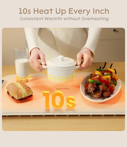Electric Warming Tray - Foldable Food Warming Mat with 5 Temp Setting, Full-Surface Heat in 5s, 4 Hours Auto-Off, Easy to Clean with Nano-Material, for Buffet, for Party, for Thawing (L)