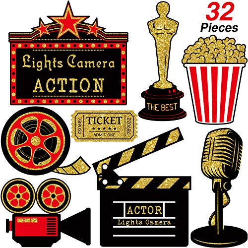 32-Piece Movie Night Party Table Toppers - Red Carpet Theme Decorations