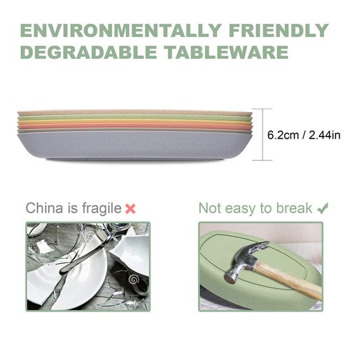 Hobein 6 Pack 11 inch Wheat Straw Dinner Plates - Dishwasher & Microwave Safe Lunch Plates Reusable Eco-friendly Lightweight Unbreakable Dirt-resistant Easy Clean