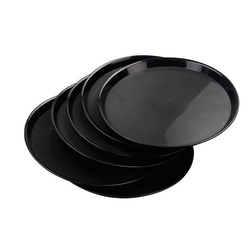 Neadas Round Plastic Fast Food Serving Trays, Cafeteria Tray Platters, Black, 6 Packs