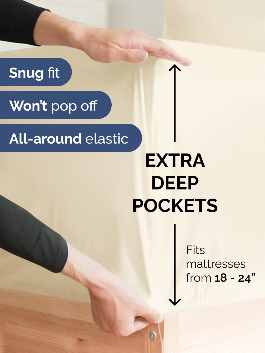 Skiennix Extra Deep Cal King Sheet Set - 6-Piece Breathable Cooling Bedding - Soft, Wrinkle-Free Off White