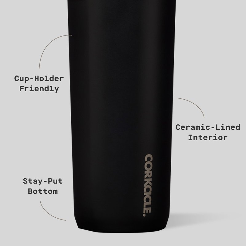 Corkcicle Commuter Cup Travel Mug - Insulated Coffee Mug with Lid - Keeps Drinks Cold 18 Hours - 360° Spill-Proof Sip Lid - Holiday Gift - Great for Gifting Warmth - 17 oz - Matte Black