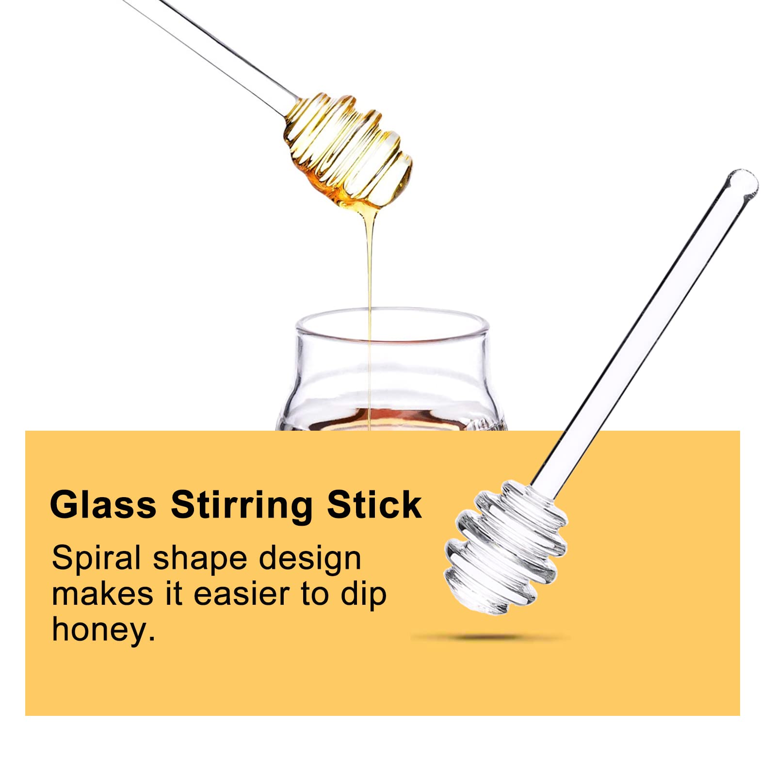 WAFJAMF 2 Pcs 6'' Glass Honey Dipper Stick, Honey Jam Syrup Mixing Stirrer Spoon for Honey Pot Jar