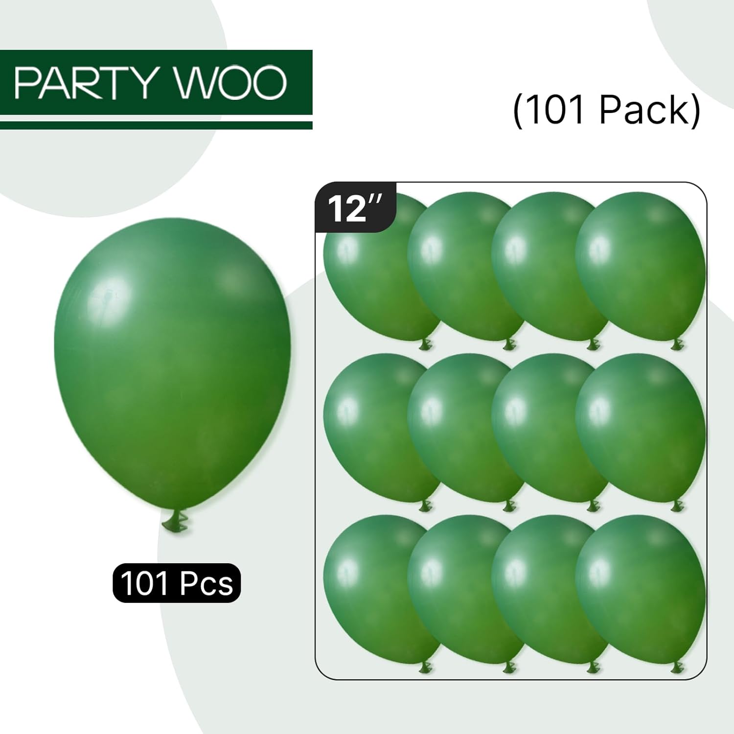 PartyWoo Dark Green Balloons - 12 Inch Emerald Forest Green | 101pcs for Weddings & Celebrations