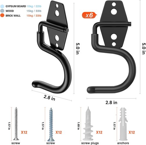 HUPBIPY Heavy-Duty Metal Garage Hooks - 6 Pack S Hooks for Tool Hangers & Storage Organizer