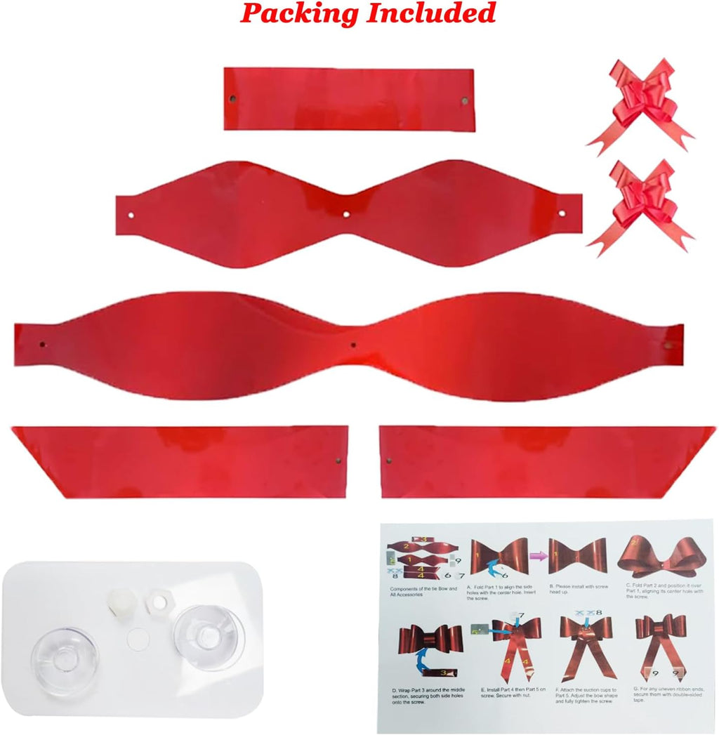 Skiennix 30-Inch Giant Car Bow - Big Red Bow with 2 Small Pull Bows for Door Decor & Parties