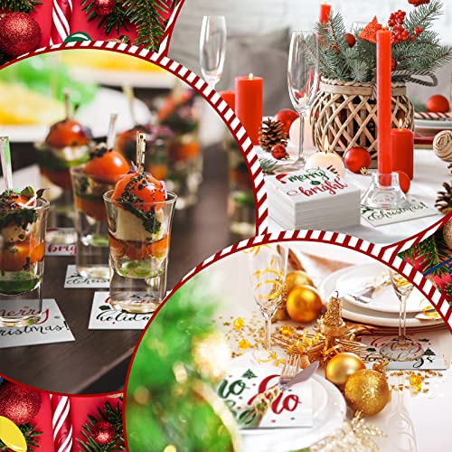 Spiareal 200 Pcs Christmas Cocktail Paper Napkins Merry Christmas Happy - Festive Holiday Party Supplies