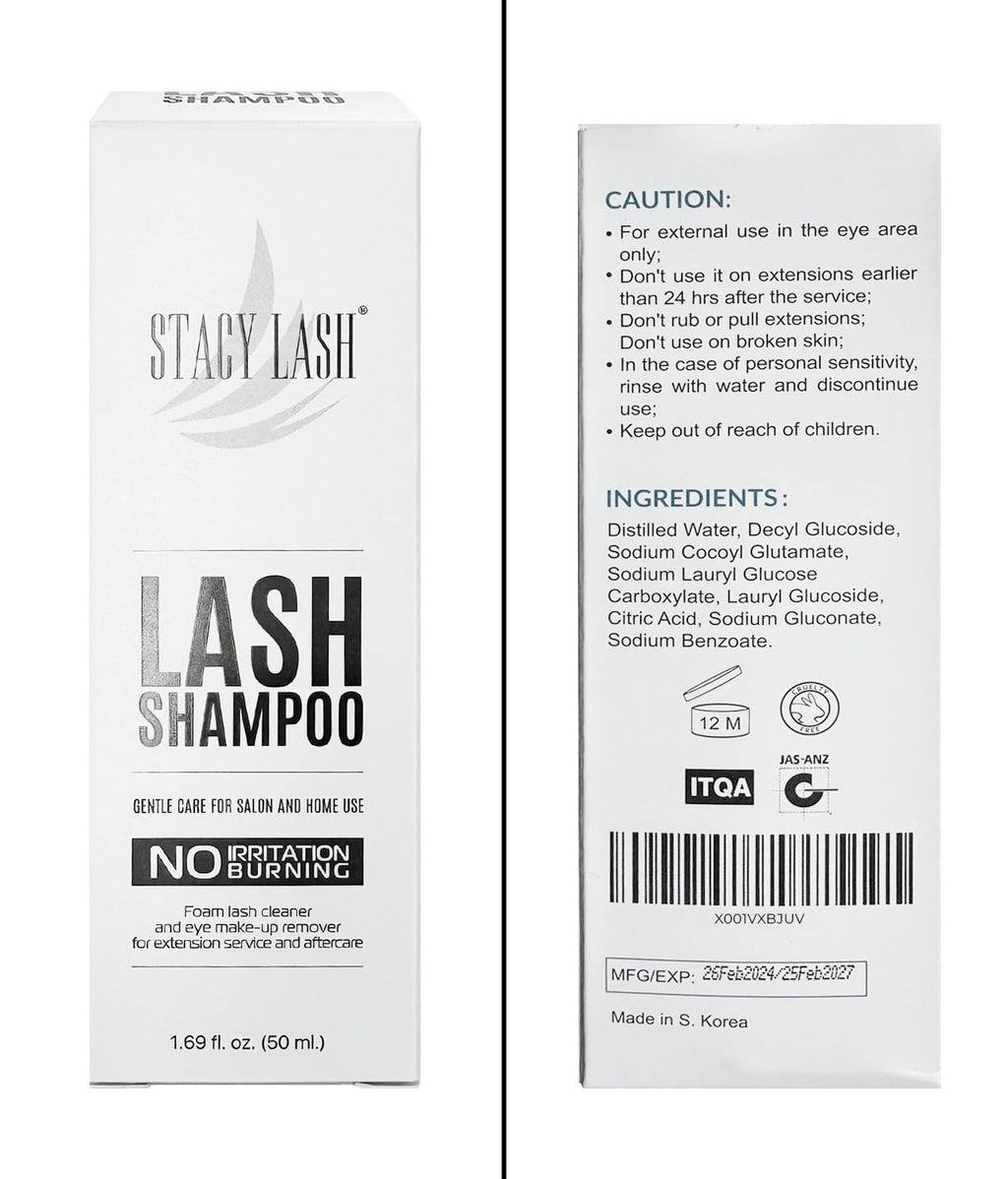 Stacy Lash Eyelash Extension Shampoo - Foaming Cleanser & Brush | 1.69 fl. oz | Safe for Extensions & Natural Lashes