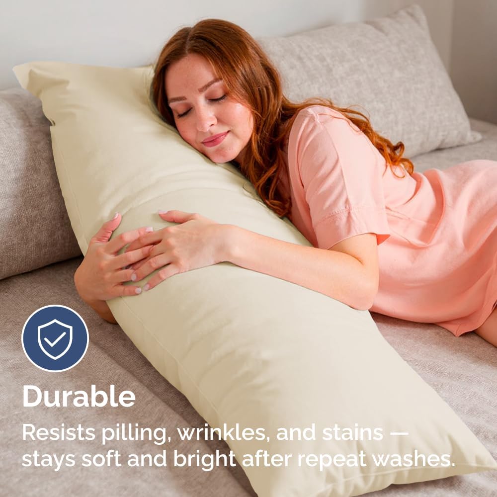 Skiennix Body Pillowcases Set of 4 | Soft, Breathable 20x54 Long Pillow Covers - Machine Washable, Fade Resistant - Off White