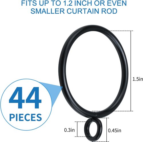 44 Pack Metal Curtain Rings by [Brand Name] - Durable Drapery Rings for Pinch Pleat Curtains | 1.5 Inch ID, Fits Up to 1.2 Inch Rod (Black)
