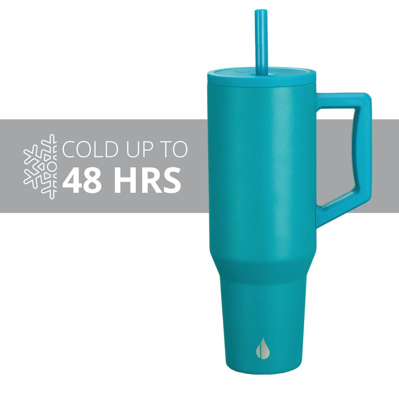 Elemental 40 oz Tumbler with Handle and Straw - Spill Proof Insulated Stainless Steel Commuter for Cold Beverages - Travel Coffee Mug with 2 Straws & Spill Proof Lid - 40oz - Teal