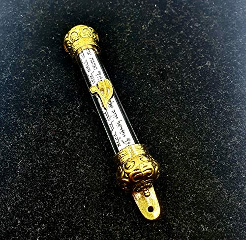 5-Inch Gold-Plated Mezuzah Case with Glass Window and Decorative Scroll