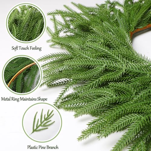 24in UXORSN Green Norfolk Pine Wreath - Artificial Christmas Front Door Decoration