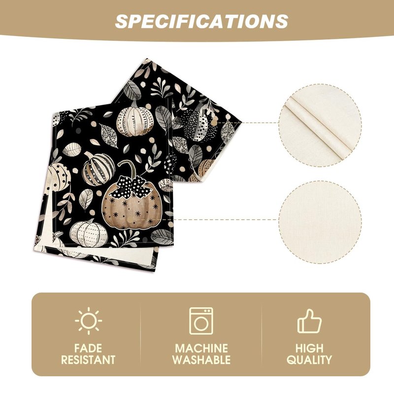 Artoid Mode Harvest Pumpkin Darkness Floral 210 GSM Fall Table Runner, Seasonal Autumn Kitchen Dining Table Decoration for Home Party Decor 13x108 Inch