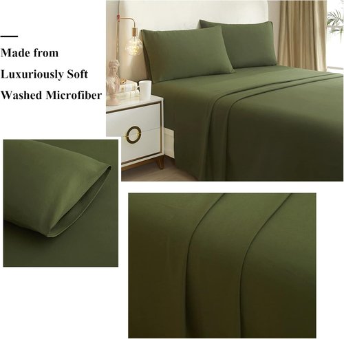 HighBuy Queen Sheet Set - Luxury Hotel-Quality Cooling Bed Sheets | 4-Piece Army Green Bedding - 16'' Deep Pocket, Wrinkle & Stain Resistant